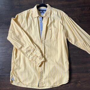 Tommy Hilfiger yellow and white striped button up size Medium